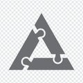 Simple icon triangle puzzle in gray. Simple icon triangle puzzle of the three elements on transparent background for your web sit